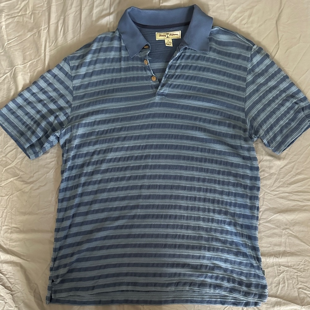 Men’s Tommy Bahama Polo Short Sleeve Shirt Size XL Blue Stripes EUC